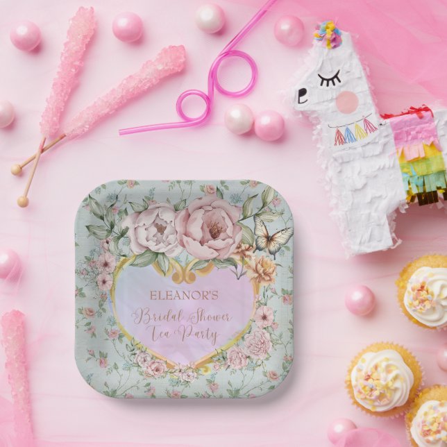 Plato De Papel Fiesta de té de shower nupcial de peonía pervinca  (Fiesta)