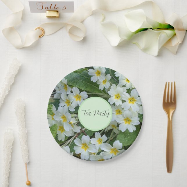 Plato De Papel Fiesta de té floral de Primrosis blanca (Boda)