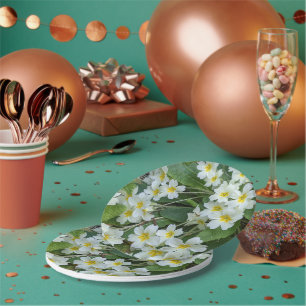 Plato De Papel Fiesta de té floral de Primrosis blanca