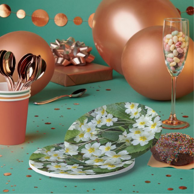 Plato De Papel Fiesta de té floral de Primrosis blanca (Multi)