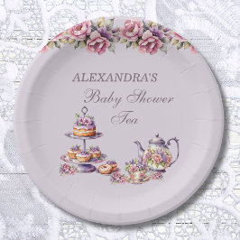 Plato De Papel Fiesta de té floral rosa Lilac Baby Shower