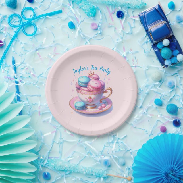 Plato De Papel Fiesta De Té Princesa Con Macarons (Fiesta)
