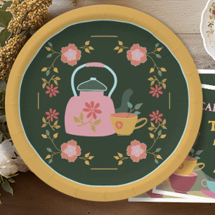Plato De Papel Fiesta de té vintage Amarillo verde oscuro