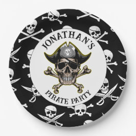 Plato De Papel Fiesta de temas piratas Skull adulto.Cross Bones