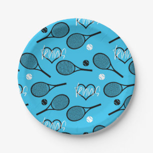 Plato De Papel Fiesta de tenis azul, personalizable