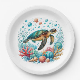Plato De Papel Fiesta de tortuga marina de playa