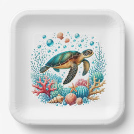 Plato De Papel Fiesta de tortuga marina en la playa linda