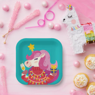 Plato De Papel Fiesta de Unicorn Navidades Adorables