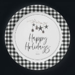 Plato De Papel Fiesta de vacaciones de naturaleza acogedora<br><div class="desc">Moderna y simplista naturaleza acogedora,  Placa de papel de fiesta navideña. Rama acuarela adornada con pinecones y adornos decorativos de estrellas,  diseño de tipografía de moda con un borde de estampado a la moda.</div>