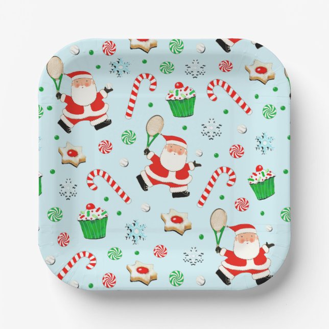 Plato De Papel Fiesta de vacaciones de Navidades de tenis (Anverso)