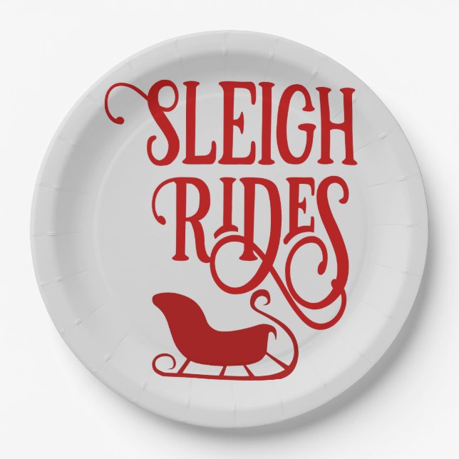 Plato De Papel Fiesta de vacaciones de Red Sleigh Rides (Anverso)