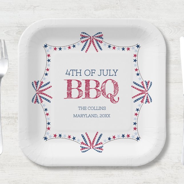 Plato De Papel Fiesta de verano de barbacoa patriótica 4 de julio (Patriotic Barbeque 4th of July BBQ Summer Party Paper Plates)