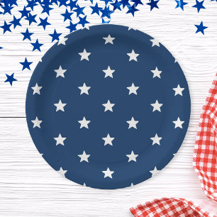 Plato De Papel Fiesta de verano de Blue Stars Patriotic 4 de juli