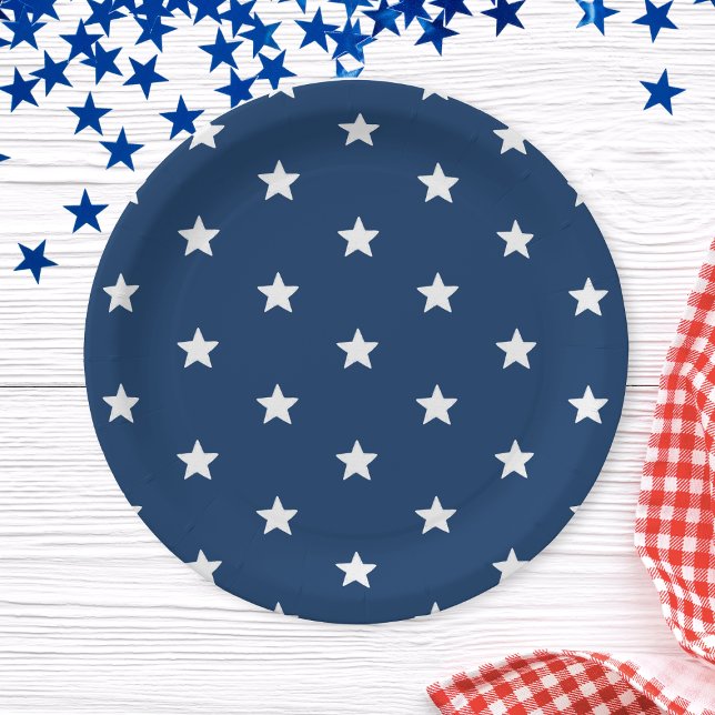 Plato De Papel Fiesta de verano de Blue Stars Patriotic 4 de juli (Blue Stars Patriotic 4th of July Summer Party Paper Plates)