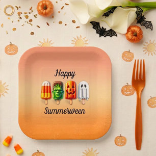 Plato De Papel Fiesta de verano de Halloween de Summerween