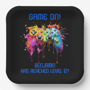 Plato De Papel Fiesta de videojuego azul Boy Gamer