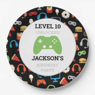 Plato De Papel Fiesta de videojuego Nivelación Jugador de cumplea