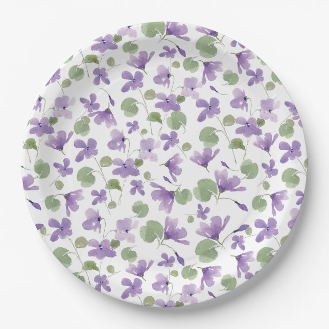 Plato De Papel Fiesta de violetas dulces (Anverso)