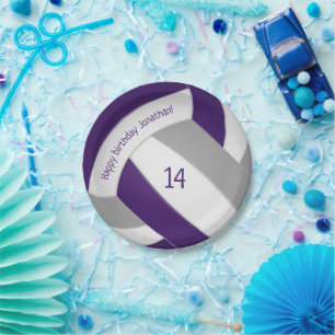 Plato De Papel Fiesta de voleibol adolescente morado gris