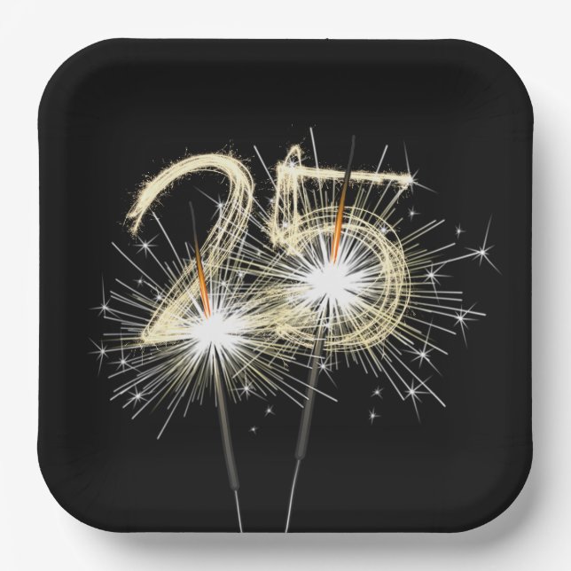 Plato De Papel fiesta del 25° aniversario habla sobre negro (Anverso)