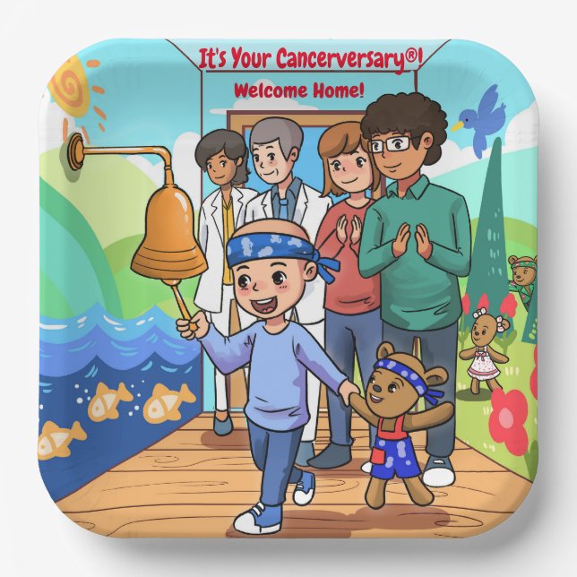 Plato De Papel Fiesta del Aniversario del Cáncer (Anverso)