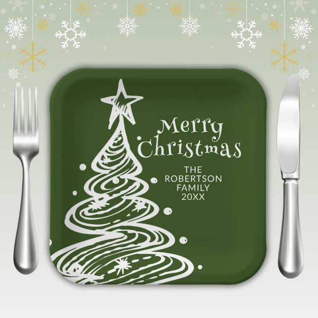 Plato De Papel Fiesta del árbol de Navidad verde blanco (Subido por el creador)