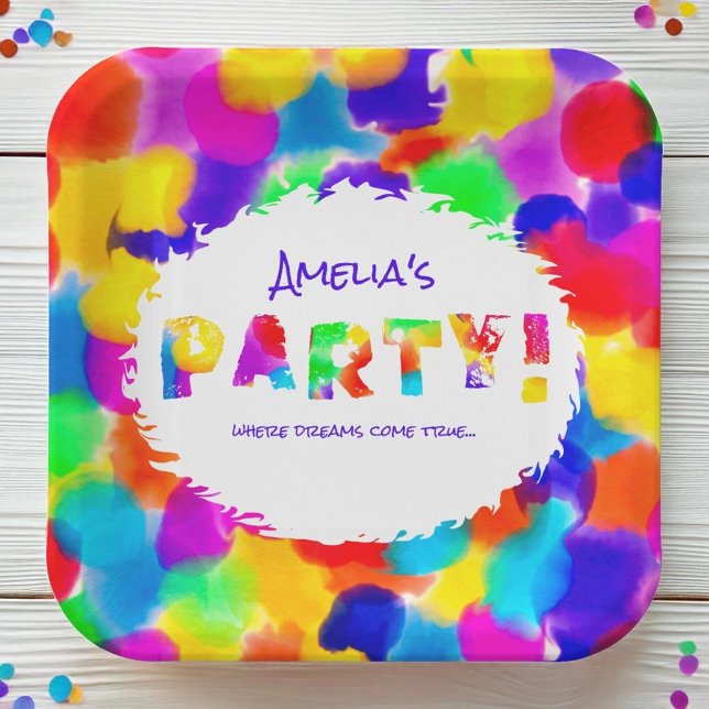 Plato De Papel Fiesta del arcoiris personalizado (Subido por el creador)