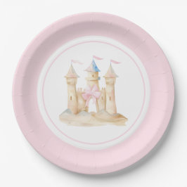 Plato De Papel Fiesta del Castillo de Arena Preppy Watercolor Bea