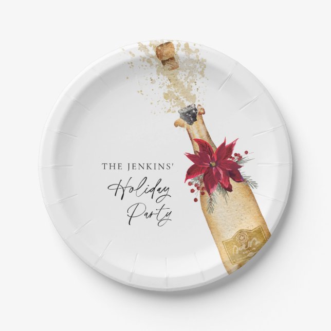 Plato De Papel Fiesta del cóctel de vacaciones Poinsettia (Anverso)