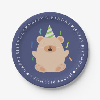 Plato De Papel Fiesta del cumpleaños de los niños con un oso lind