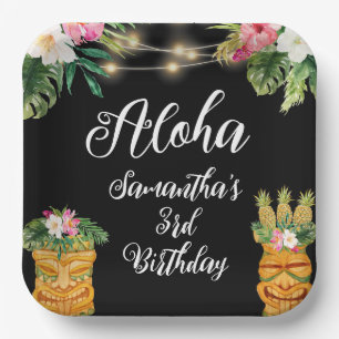 Plato De Papel Fiesta del cumpleaños tropical de Luau Tiki Hawaii
