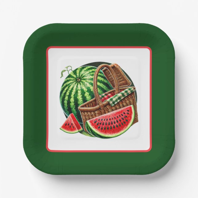 Plato De Papel Fiesta del festival Cute Watermelon (Anverso)
