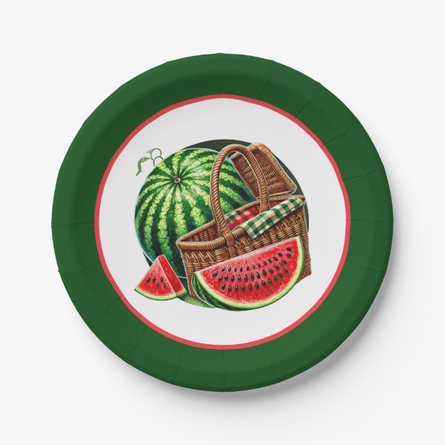 Plato De Papel Fiesta del festival Cute Watermelon (Anverso)
