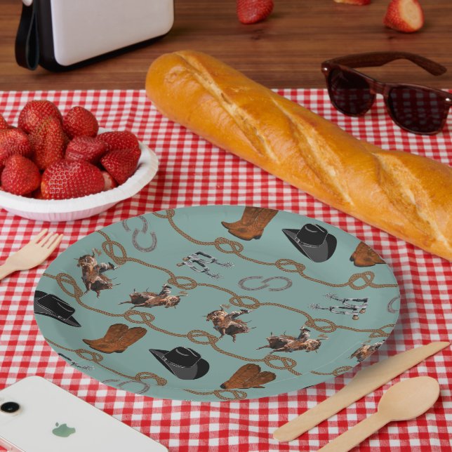 Plato De Papel Fiesta del granero vaquero (Picnic)