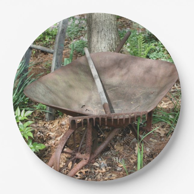 Plato De Papel Fiesta del Jardín de Flores de Ruedas Antiguas (Anverso)