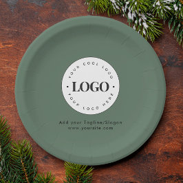 Plato De Papel Fiesta del logotipo de Sage Green Add Personalizad