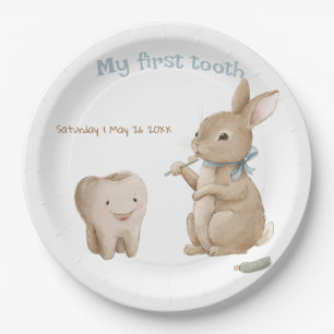 Plato De Papel Fiesta del niño de Bunny First Tooth