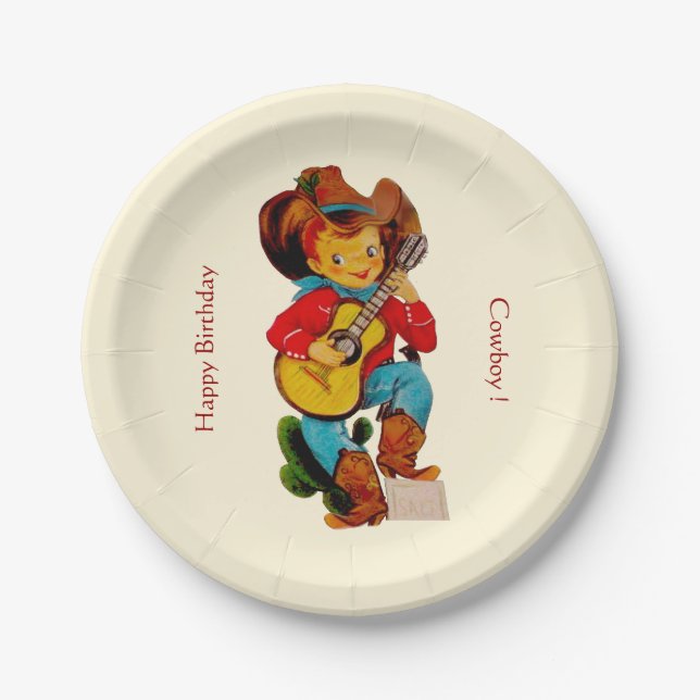 Plato De Papel Fiesta del niño del vaquero (Anverso)