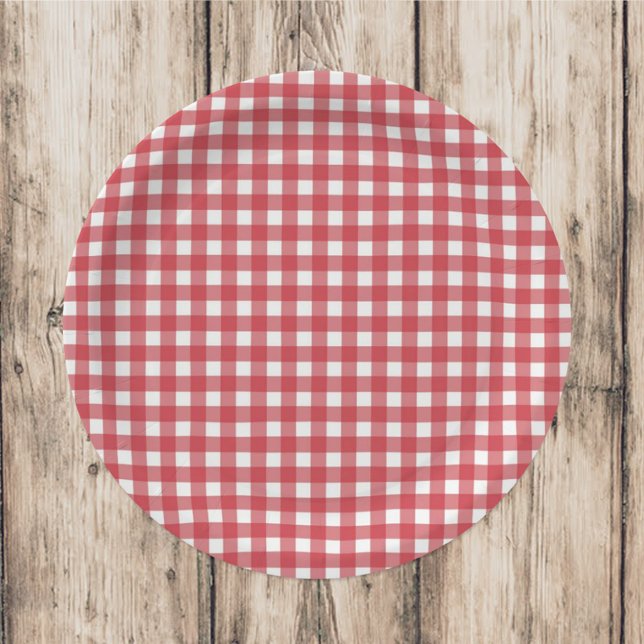 Plato De Papel Fiesta del patrón de Gingham del país rojo simple (Subido por el creador)