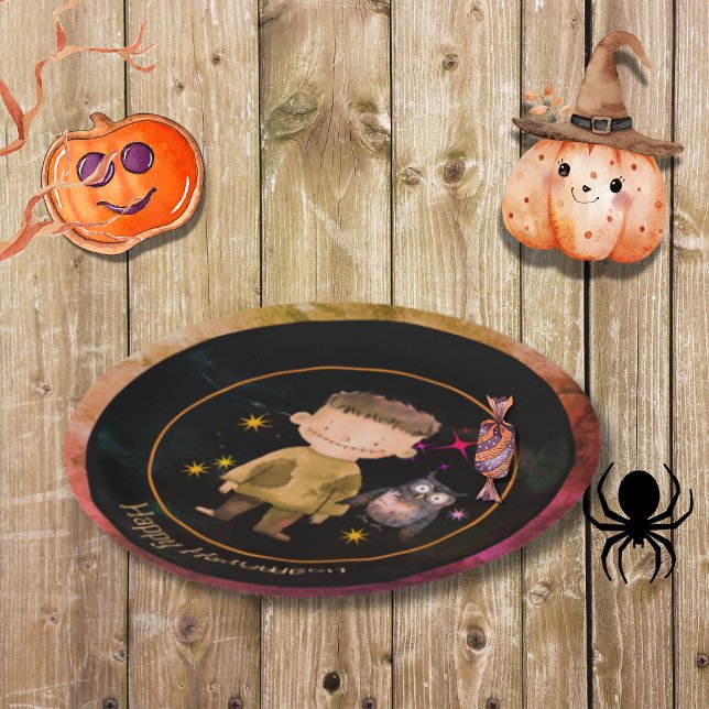 Plato De Papel Fiesta del Pequeño Monstruo de Halloween (Halloween Little Monster Party Paper Plates)