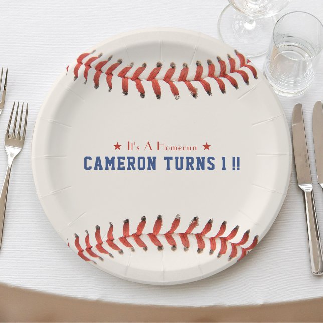 Plato De Papel Fiesta del primer cumpleaños de Baseball Softball  (Baseball Softball Sport 1st Birthday Party Paper Plates)