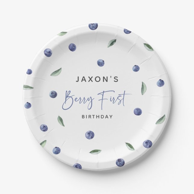 Plato De Papel fiesta del primer cumpleaños de Blueberry 'Berry F (Anverso)