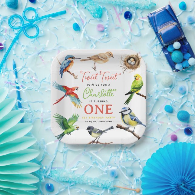 Plato De Papel Fiesta del primer cumpleaños de Cute Bird (Fiesta)