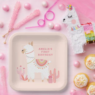 Plato De Papel Fiesta del primer cumpleaños de Cute Full Llama Fu