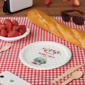 Plato De Papel Fiesta del primer cumpleaños de fresa, primer Chic