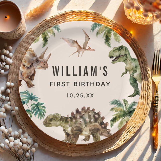 Plato De Papel Fiesta del primer cumpleaños de la dinosaurio acua (Subido por el creador)