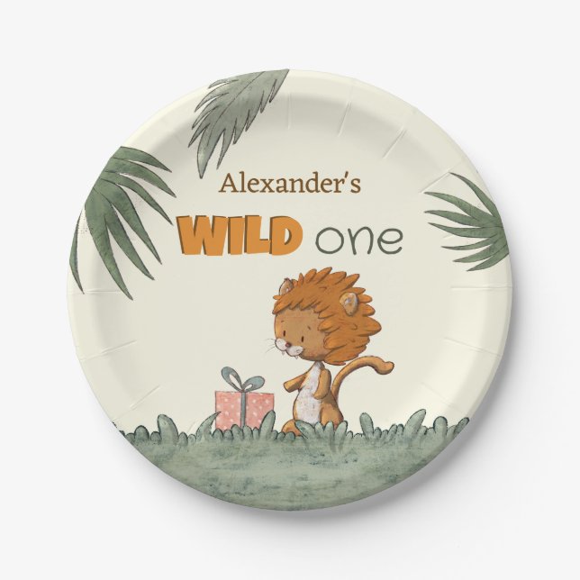 Plato De Papel Fiesta del primer cumpleaños de León Cute (Anverso)