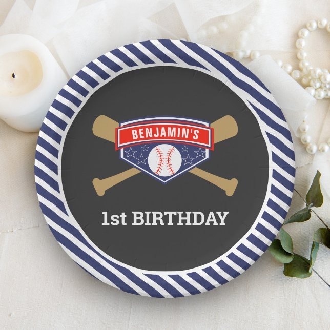 Plato De Papel Fiesta del primer cumpleaños del béisbol (Subido por el creador)