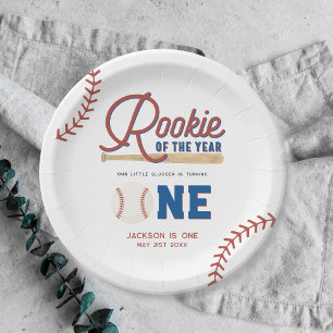 Plato De Papel Fiesta del primer cumpleaños del beisbol Rookie of