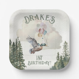 Plato De Papel Fiesta del primer cumpleaños del pato afortunado